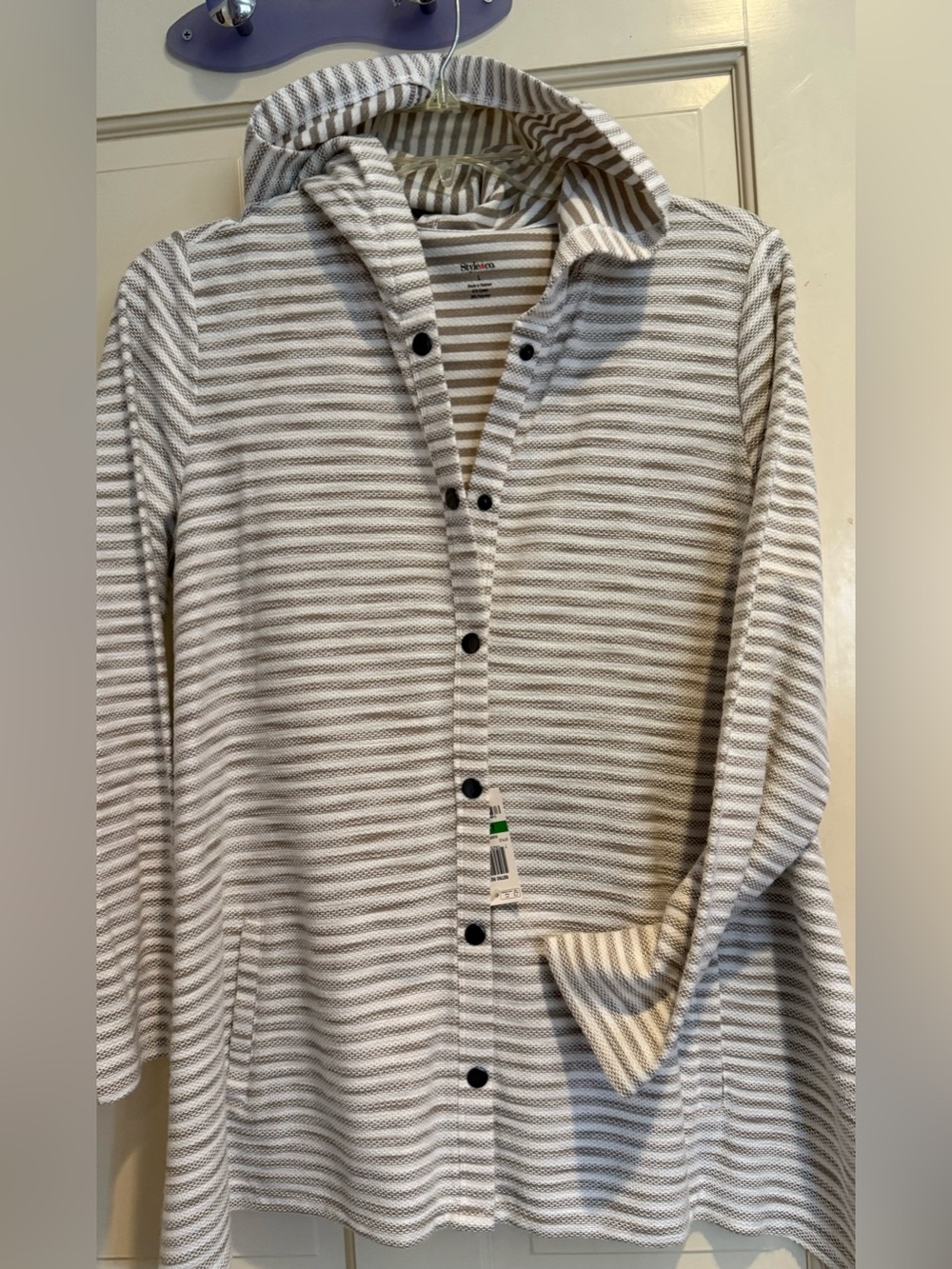 Light Neutral & Cream Striped Hooded Cardigan Sweater